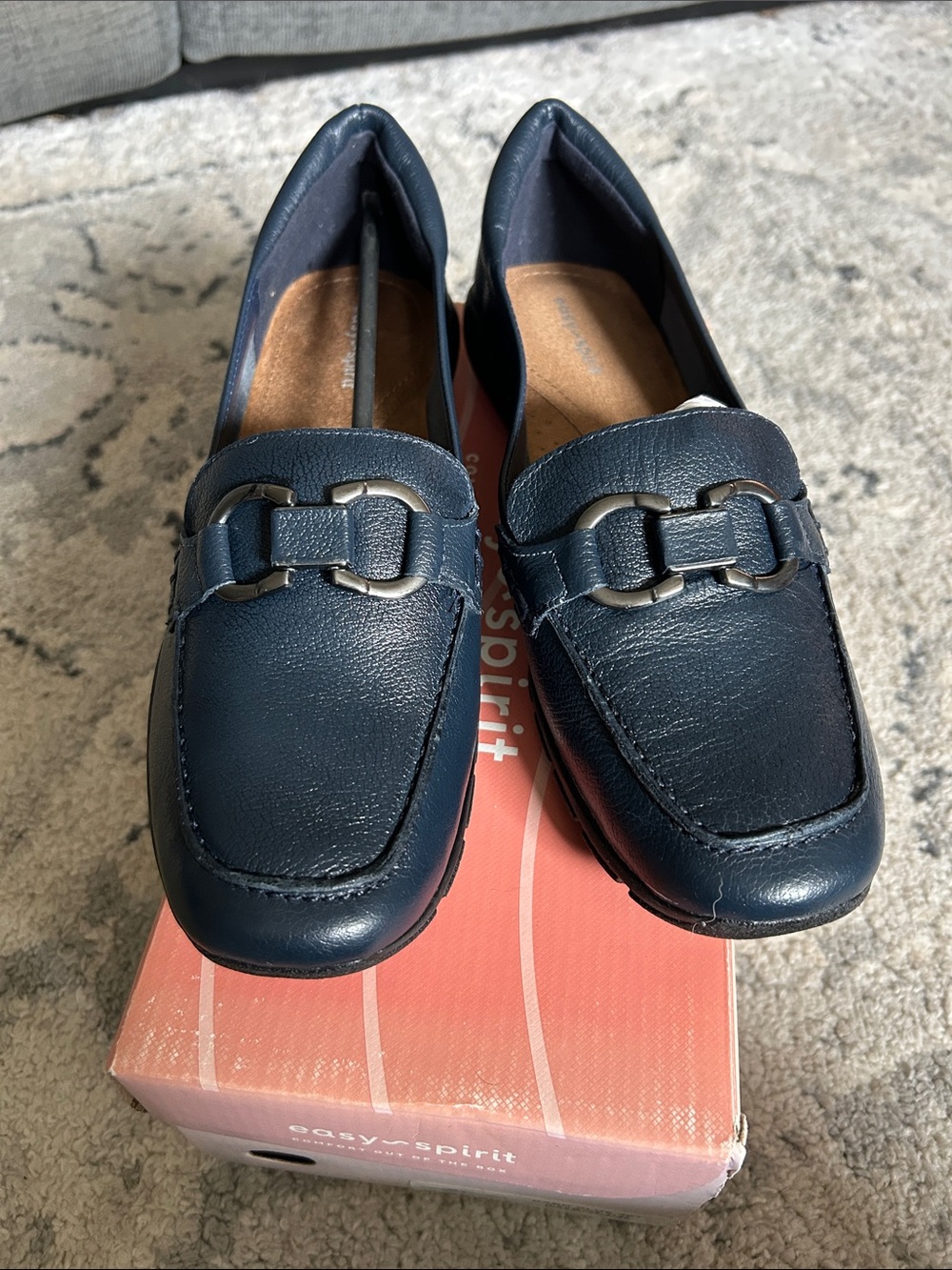 Easy Spirit Dark Blue Avienta Loafers with Metal Bit Detail